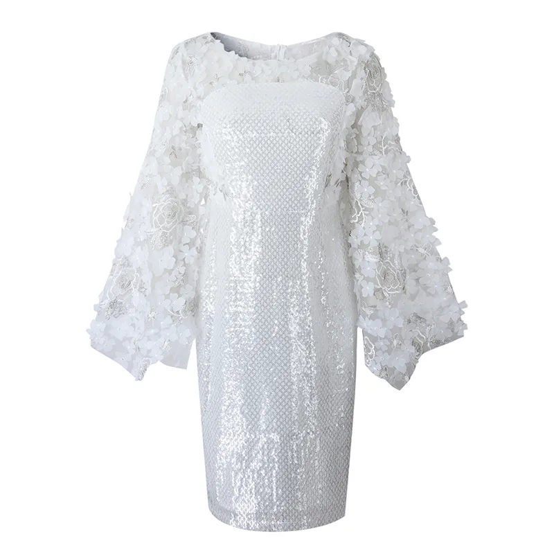 

2020 new arrivals elegant lady embroidery 3D flowers women sequin cocktail dresses