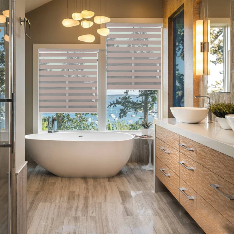 
For office hotel bathroom home Electric waterproof roll double curtain motorized zebra blinds fabric shades shutters 