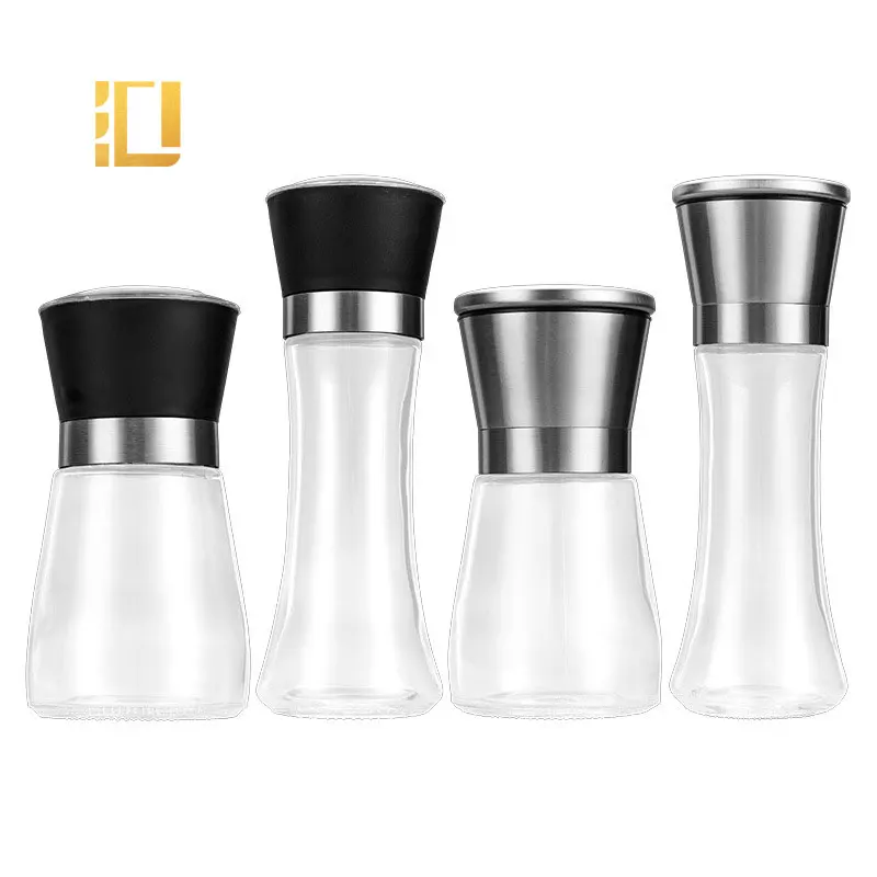 

Food Grade 304 Stainless Steel Lid Glass Bottle Spice Condiment Bottle Pepper Grinder, Silver/black