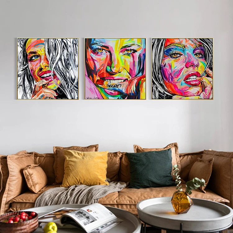 

Abstract Palette knife Pink woman face hand painting portrait acrylic painting wall Art pictures for living room home decor