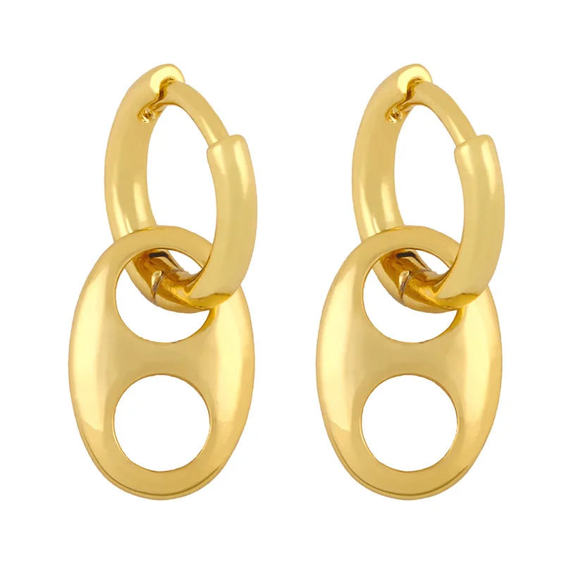 

High Polished 18k Gold Plated Lock Drop Earrings Dainty Popular Geometric Pig Nose Huggie Earrings For Women
