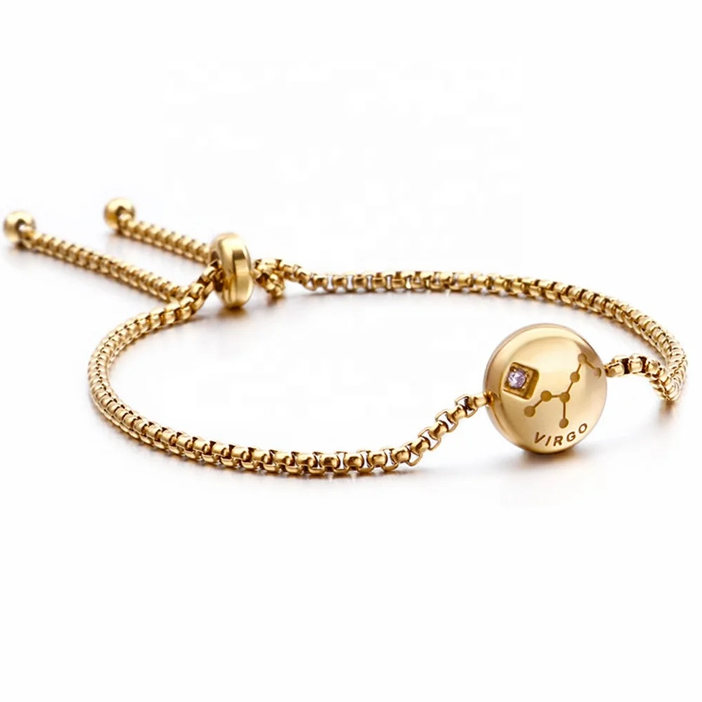 

MECYLIFE Zircon Paved Fashion Crystal Horoscope Bracelet Women Stainless Steel 12 Zodiac Bracelet, Steel,gold,rose gold