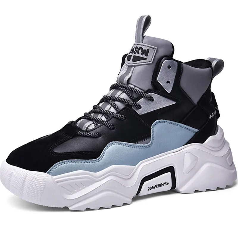 

Dropshipping Custom Logo Men High Top Chunky Sneakers Fashion Men's Reflective Platform Shoes Comfortable Leisure Footwear