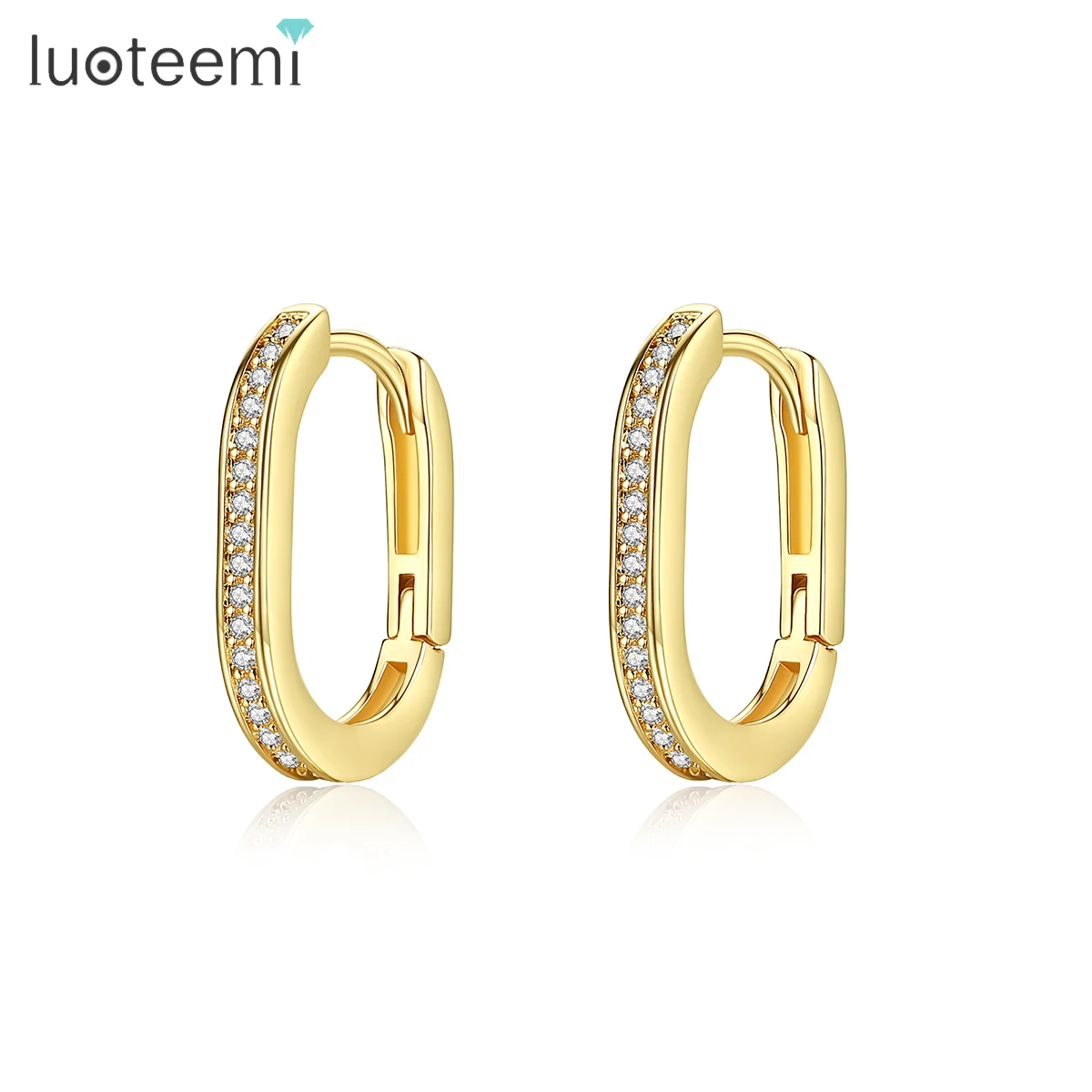 

LUOTEEMI Huggie Cubic Zirconia Earing Gold Plated Iced Out 24K Golden Girl Boss Woman Earring Hoop