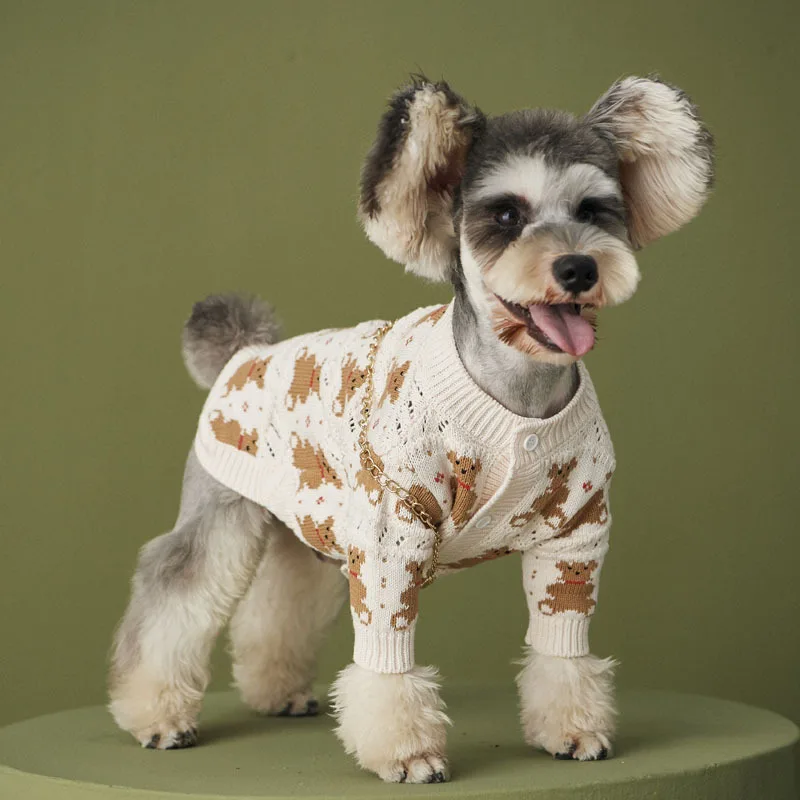 

Drop shipping bear print dog human match sweater pet fashion dog animal cardigan sweater design white, 1colors