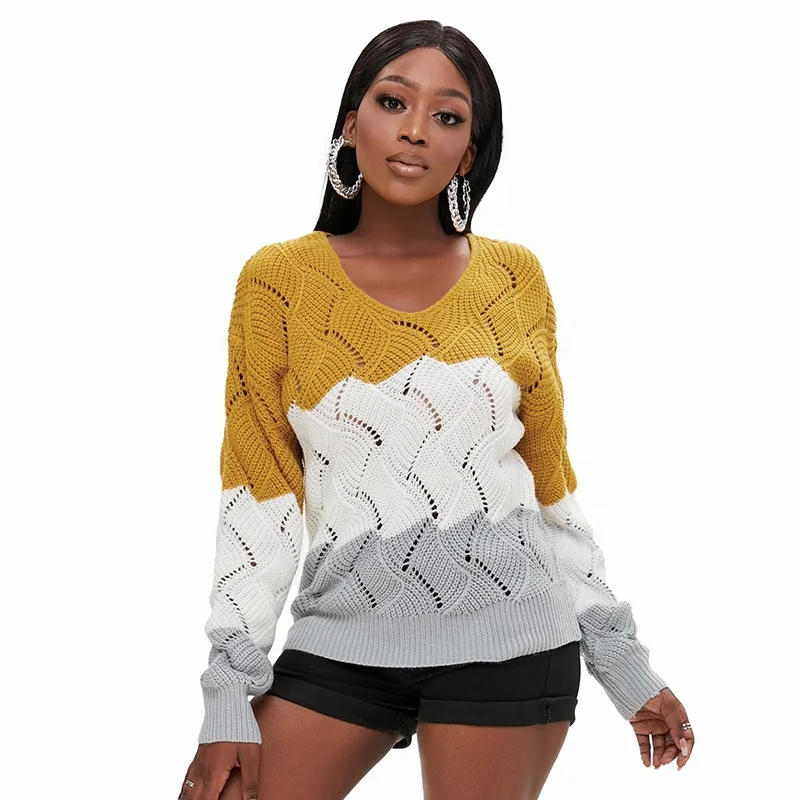 

Customize Womens Winter Knit Top Long Sleeve Casual Knitted Sweater Hollow Out Pullover Knitting