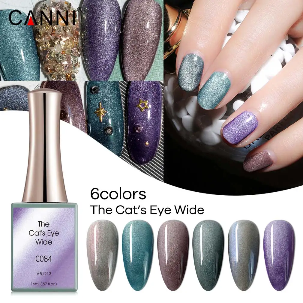 

CANNI Cat eye gel polish 16ml soak off Magnetic Gel Nail Polish Cat Eye Nail UV Gel Holographics Laser Glitter Varnish Nail Art, 6 colors