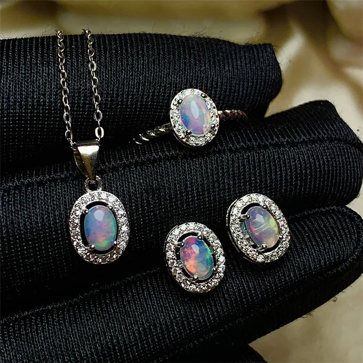 

925 silver inlaid natural opal set with unique style, simple and generous wholesale, Picture