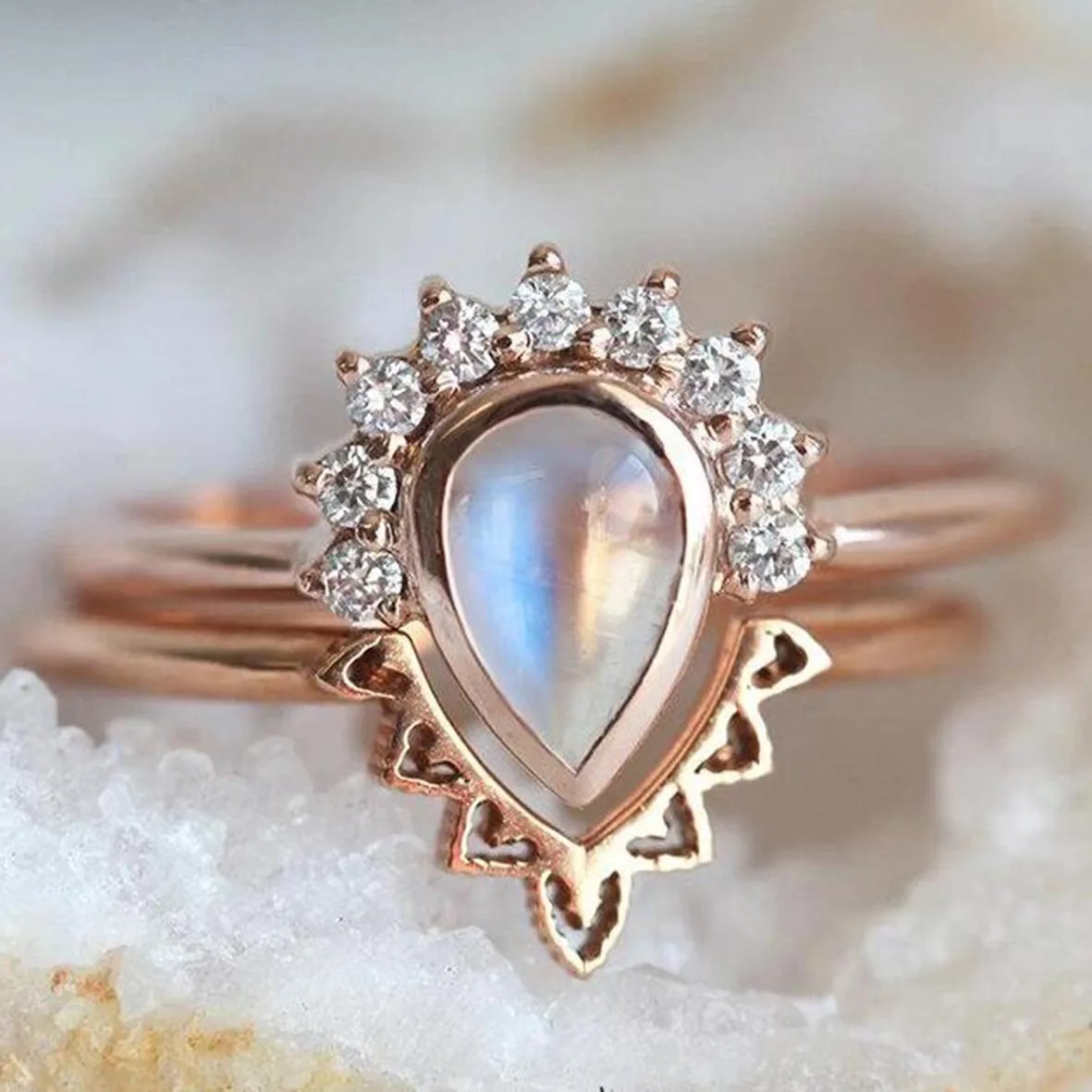 

Fine Jewelry Rainbow Natural Moonstone Ring In 925 Sterling Silver Moonstone Ring Sets Engagement Wedding Ring For Women