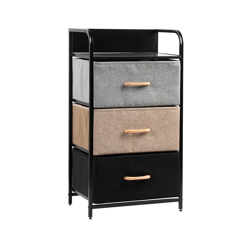 

Home Multi-function Foldable Storage Bins Customized Modern Fabric Cloth Cabinet 3 Drawer Dresser Storage Tower, Grey+black