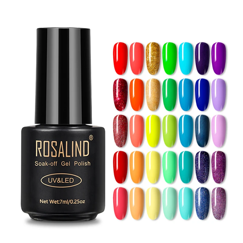 

Rosalind professional oem 7ml soak off pure color gel rainbow color series nail gel bright uv/led gel nail polish for nail art, 35 colors