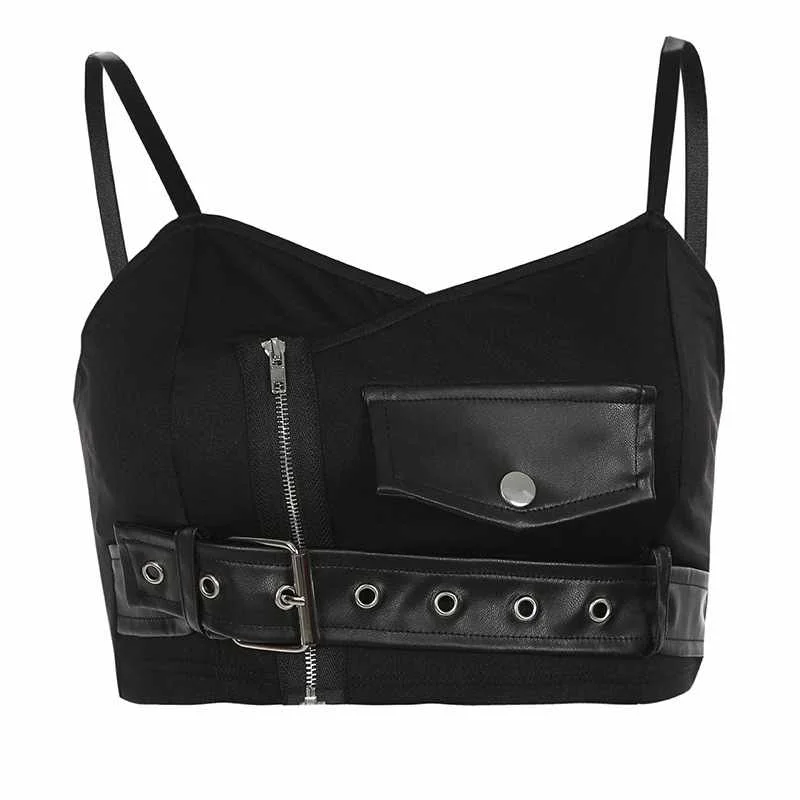 

Summer Fashion Leather Buckle Dark V-neck Camisole Women Navel Vest for Women