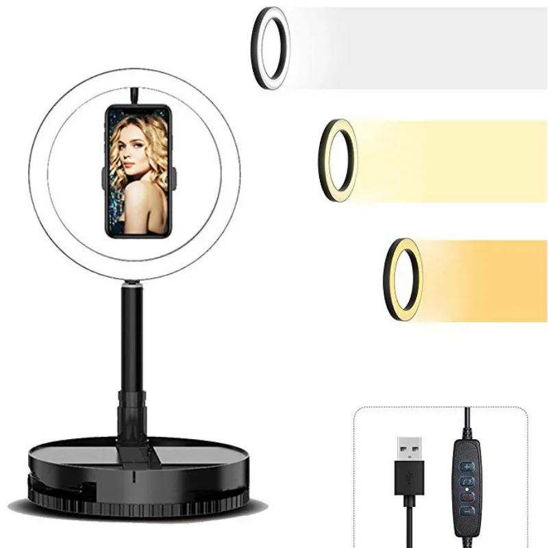 

2020 New Launch 10 inch LED Selfie Ring Light with Foldable Base Support&Cell Phone Holder for Live Stream/Makeup Video