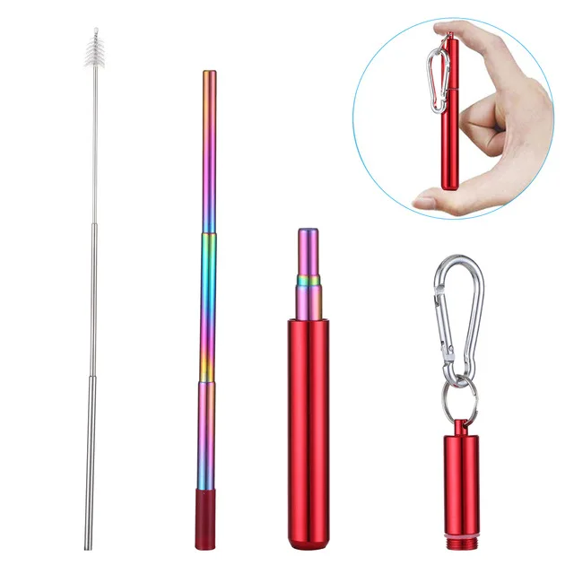 

Collapsible Straws, 304 Stainless Steel Drinking Straw With Cleaning Brush And Color Box, Black;blue;red;gold;rose gold;green