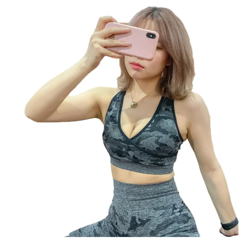 

Camouflage quick-drying shockproof gather sports bra women's fitness yoga breathable vest-style underwea