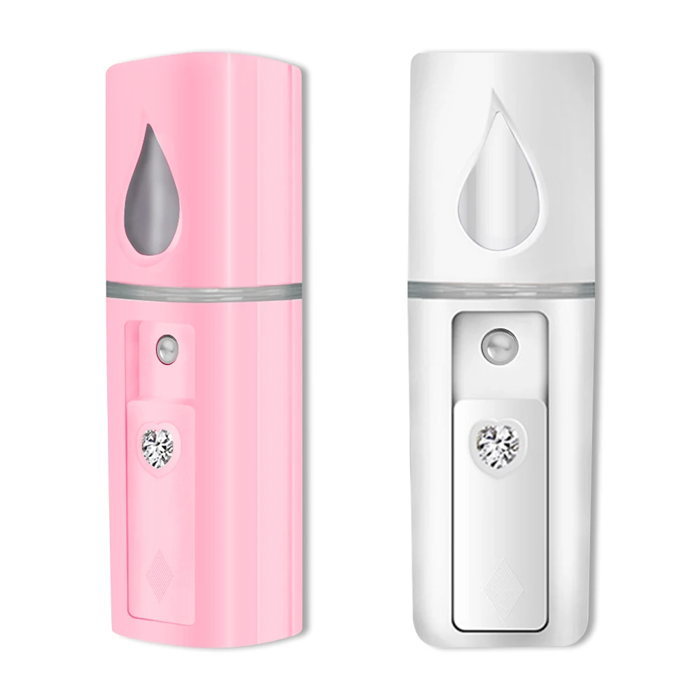 

USB Rechargeable Nano Misting Spray Cleansing Beauty Tools Face Vaporizer Mini Steamer Facial Humidifier, White pink