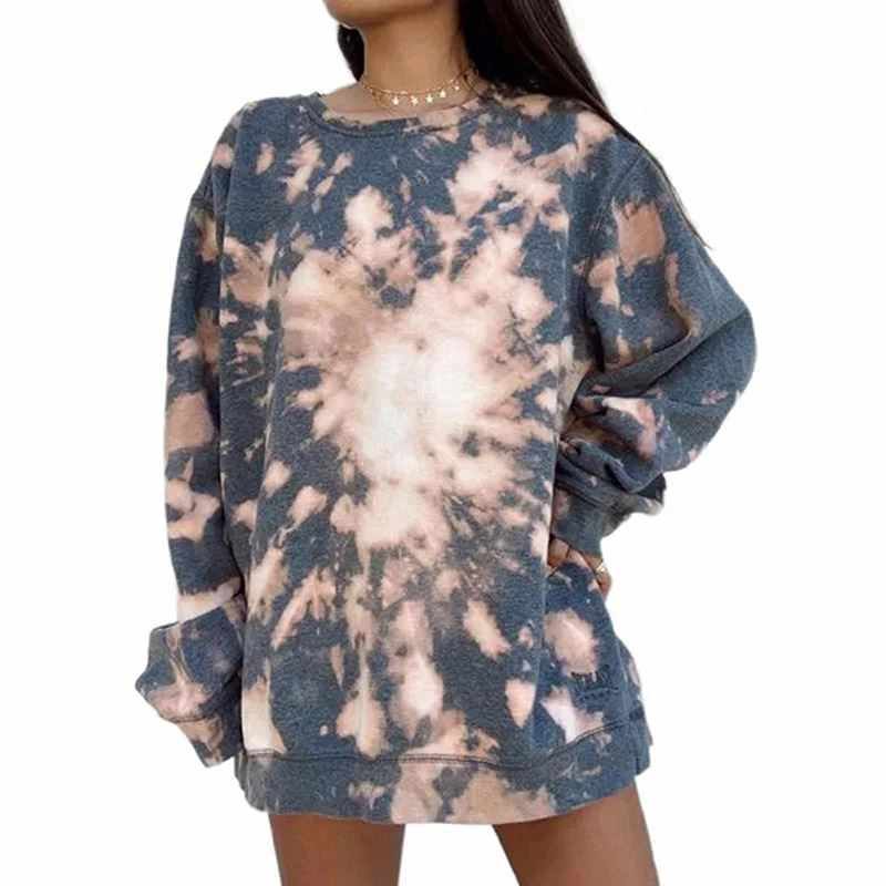 

Arrival Vintage Tie Dye Printed Oversized Long Sleeve Womens Knitted Sweatshirt