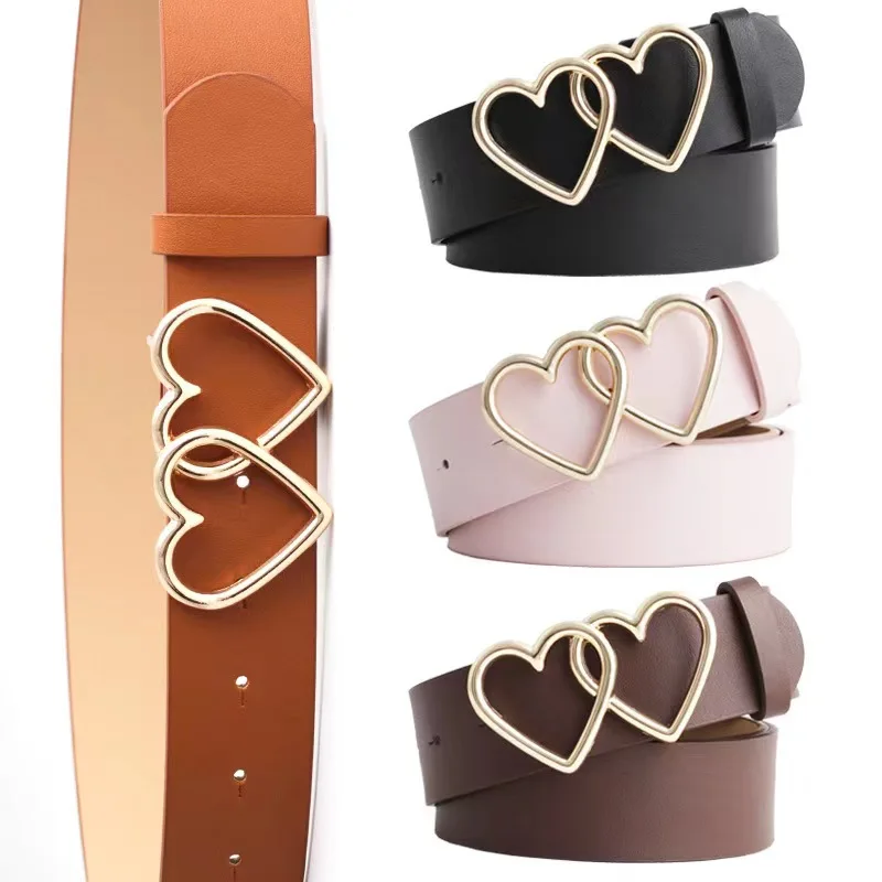 

Dropshipping Double Love Buckle Ladies Dressy Belt PU Leather Belts For Women