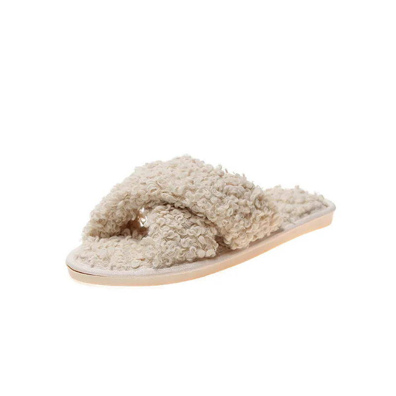 

Women Cross Shape Warm Slippers Woman Slip on Flats Female Slides Indoor Slippers