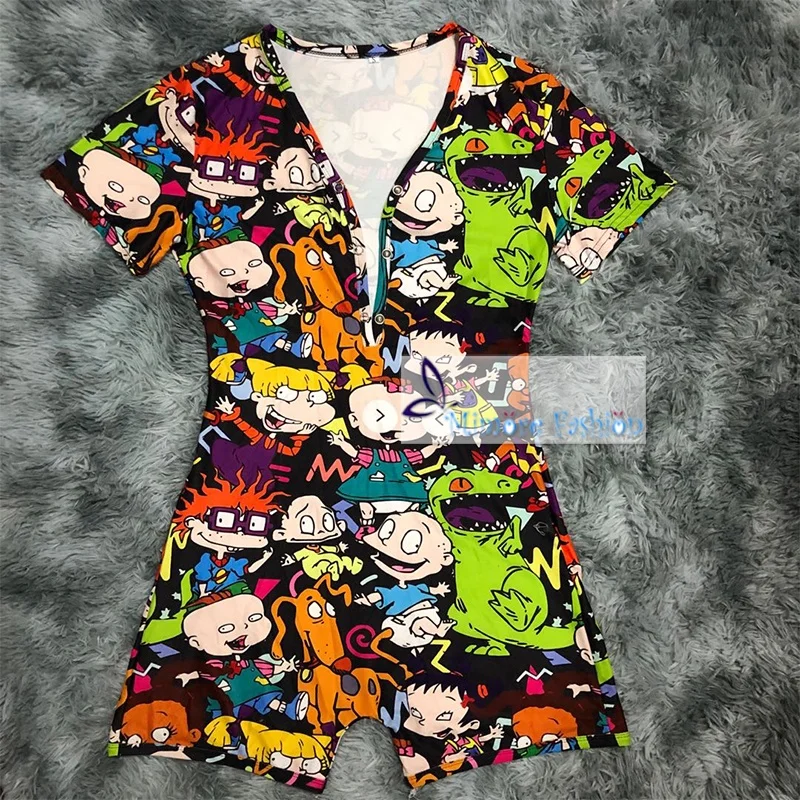 

Custom Printing Onesie Pajamas Jumpsuit Adult Short Onesie Sexy Sleepwear For Women
