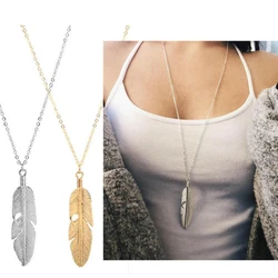 Tassel Pendant Feather Necklace Long Sweater Chain Statement Jewelry Plated Gold Silver Leaf Choker Necklaces For Women