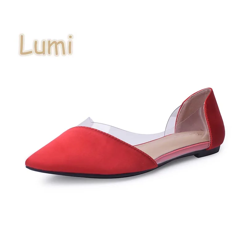 

Ladies Transparent PVC patchwork PU pumps beautiful pointed toe flat ballerina shoes