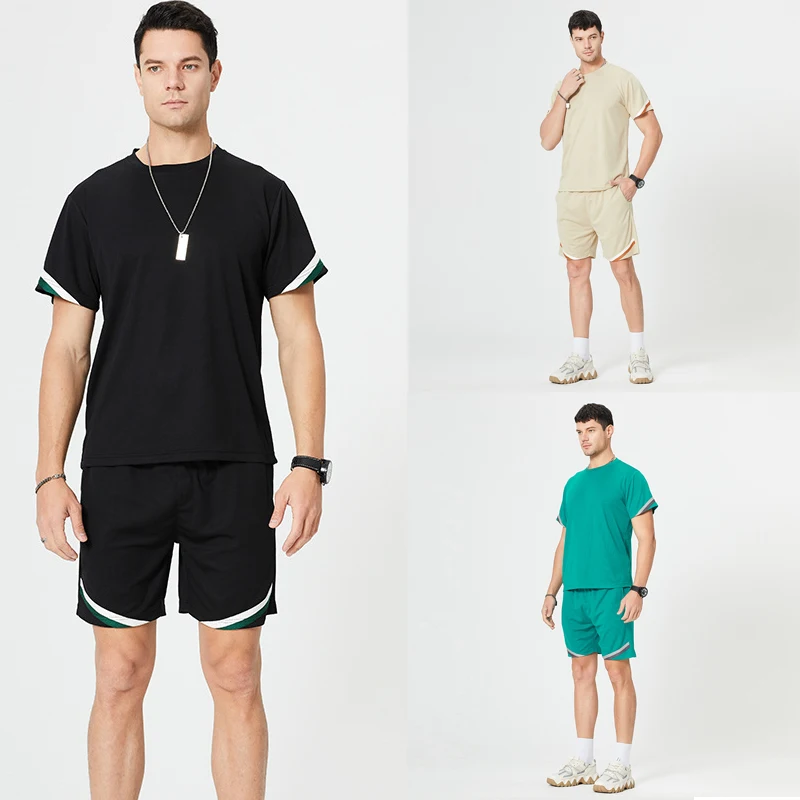 

Stylish Summer Mens Fitness Gym Suit Leisure Breathable And Comfortable Shorts Thin Sports Running Training Shorts Sets, As pictures