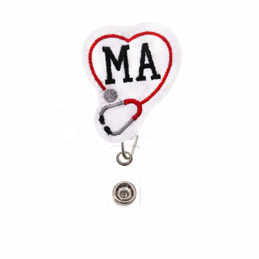 

Cheap Heart Shape MA Stethoscope Felt ID Badge Holder Reel Yoyo Card Holder For Nurse Accessories, Various, as your choice