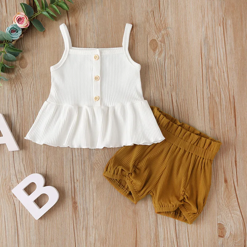 Online Shopping Children Girls Clothes Set Suspender Rib Cotton Dress