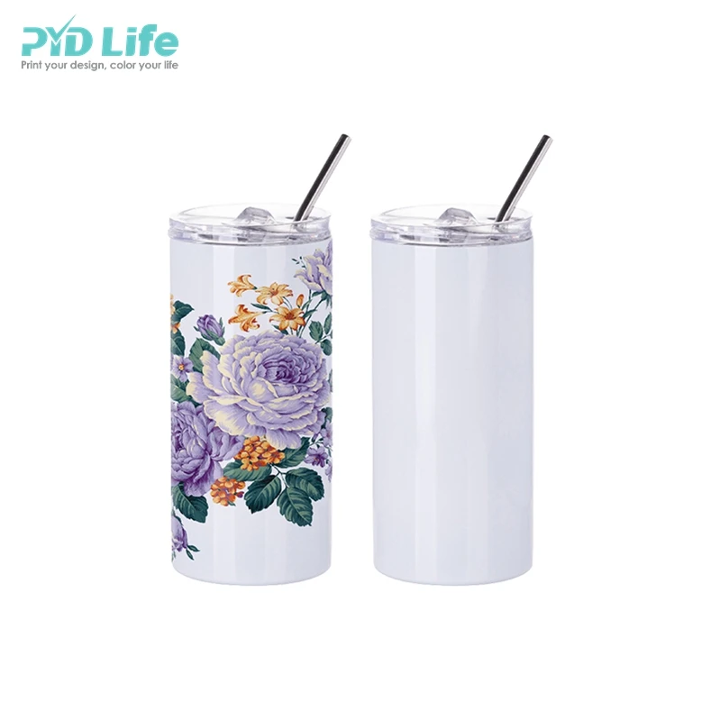 

PYD Life RTS Hot Sale Stainless Steel Double Walled 16 oz Straight Kids Sublimation Blanks Skinny Tumbler with Straw, White