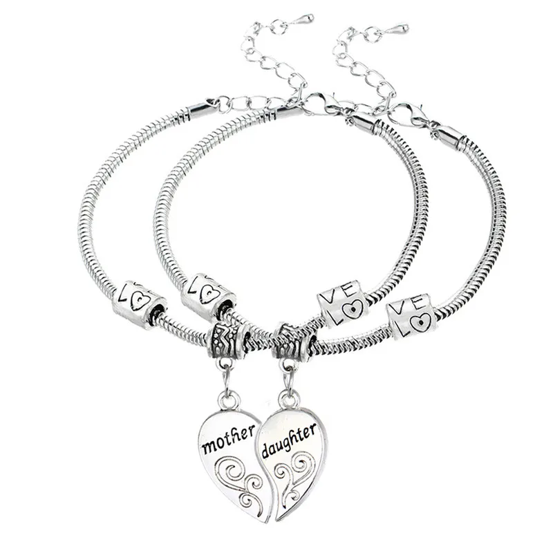 

Mother Daughter bracelet Family Peach Heart letter Bracelet Mother's Day charm love bangle jewelry set