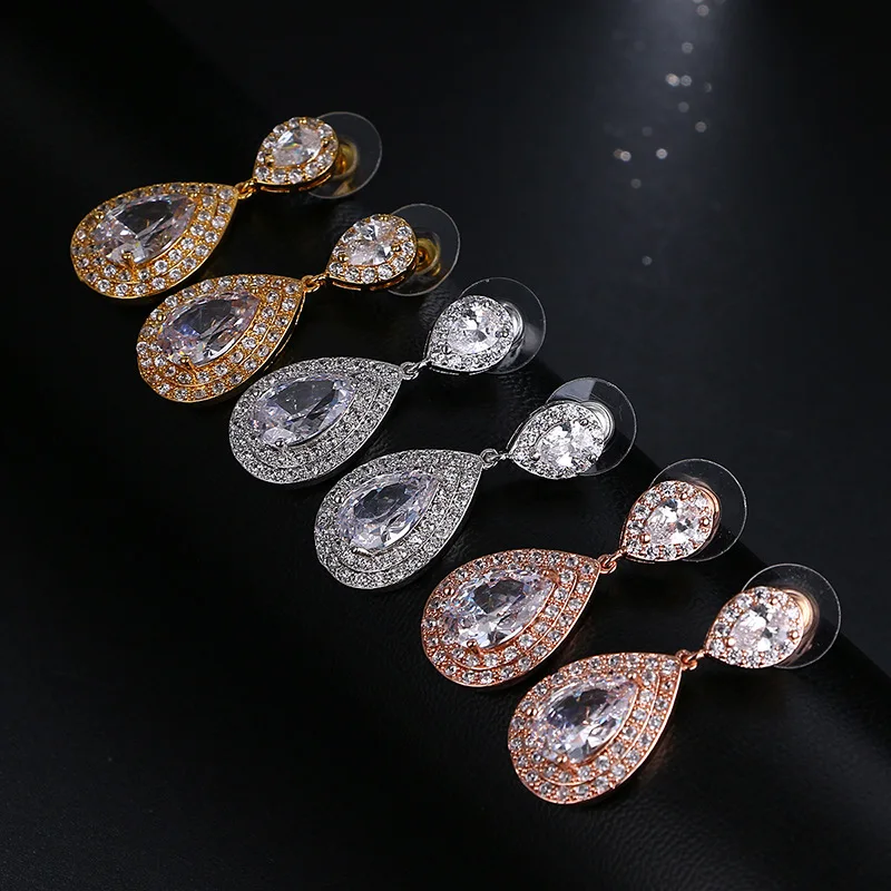 

Women Bridal Wedding Dangle Earring Cubic Zirconia Teardrop Earrings Wedding Earrings