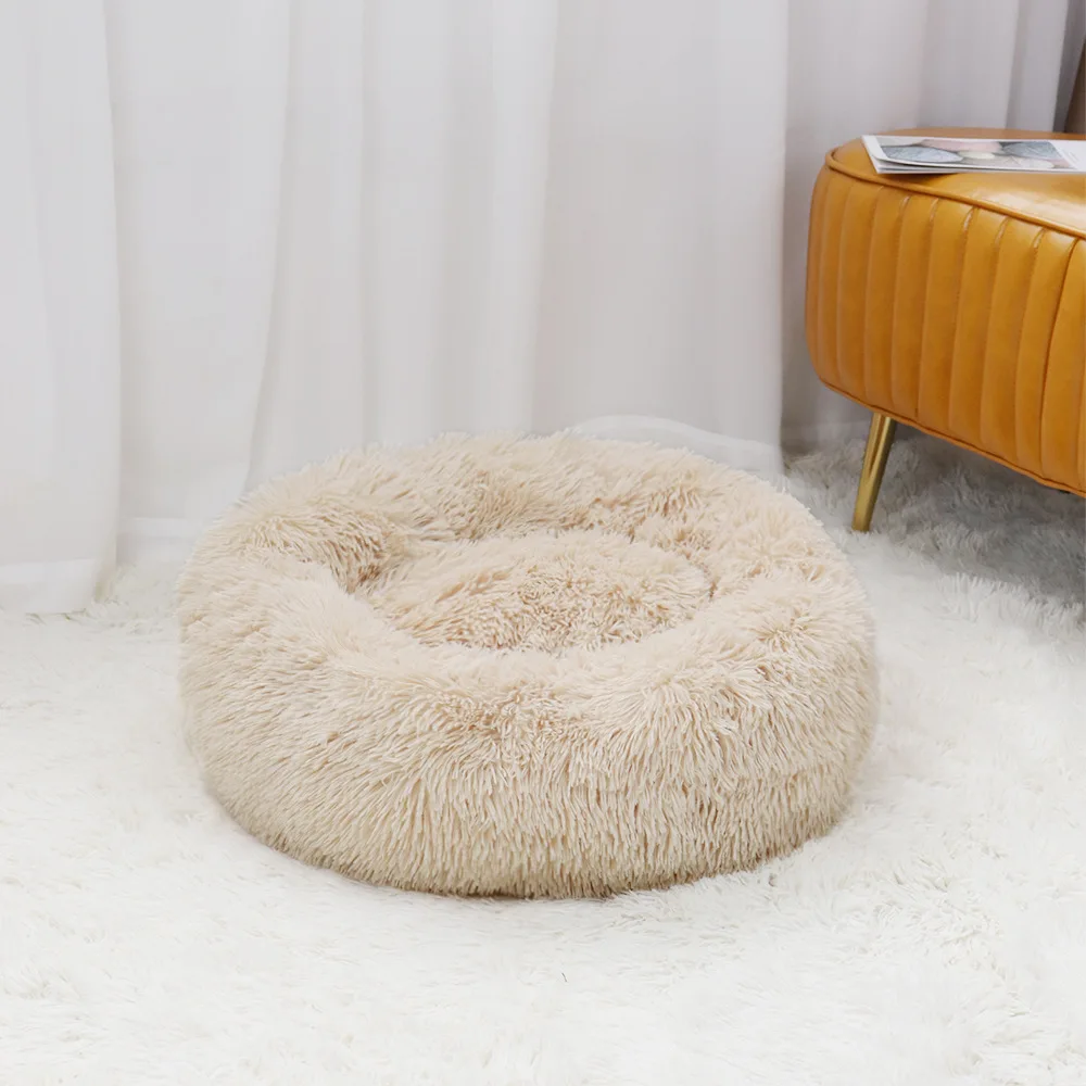 

Wholesale Colorful Faux Fur Soft Round Luxury Fluffy Pet Sofa Bed Luxury Removable