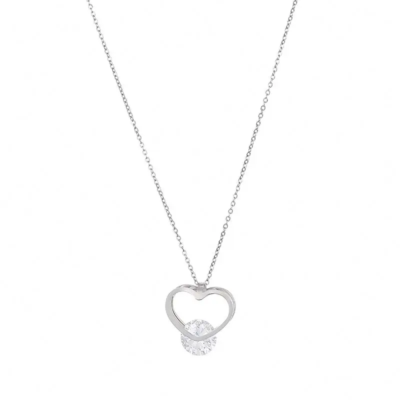 

Ladies Fashion Style White Big Diamond Heart Pendant Adjustable Chain Necklace Jewelry, Steel