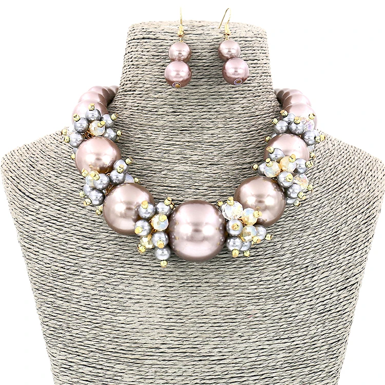 

China Wholesale Korean Coral Turquoise Multi Color Beaded Necklace Sets For Xmas Gifts