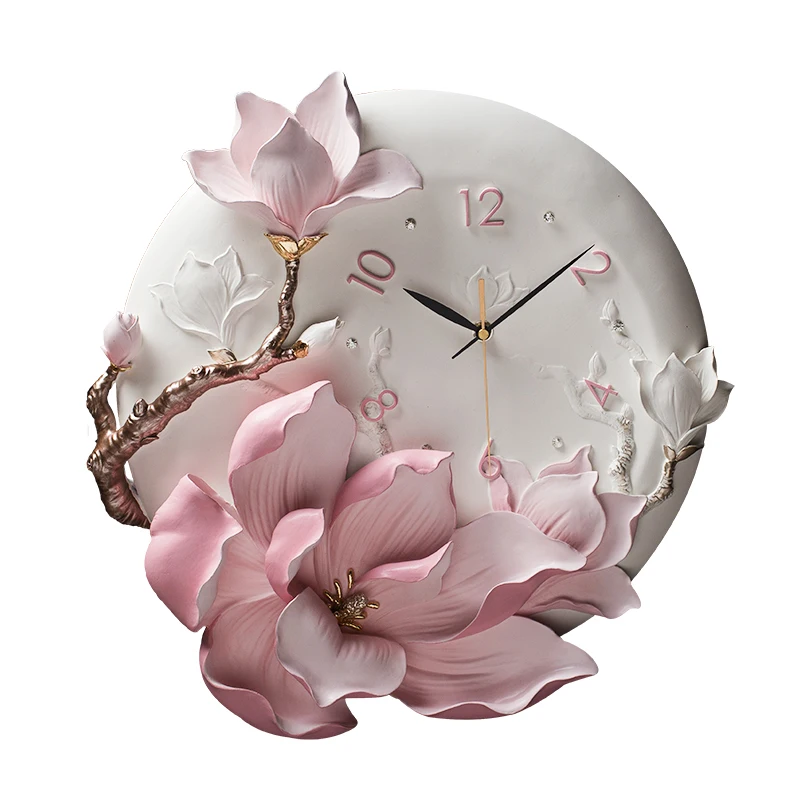 

Excellent Quality Modern Wall Clock, Floral Art 3D Vintage Resin Flower Wall Clock
