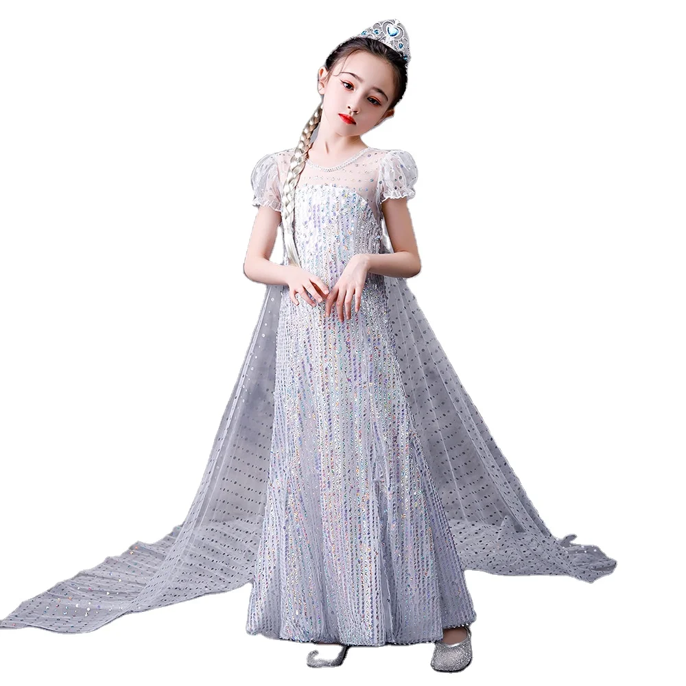 

Cloak Detachable Elsa Princess Robe Girls Sequin Gauze Dresses