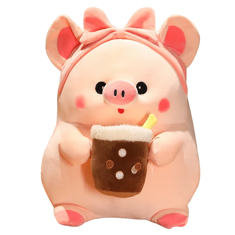 Cute Kawaii Animal Toy Plush Pig Wholesale Doll Soft Toy Pink Pig Boba Tea Cup Boba Pig Plush Pillow