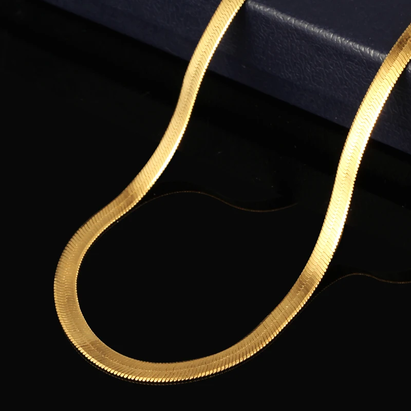 

Snake Necklace Jewelry Gold Flat Vermeil Plated Brass Herringbone Chain, Gold color