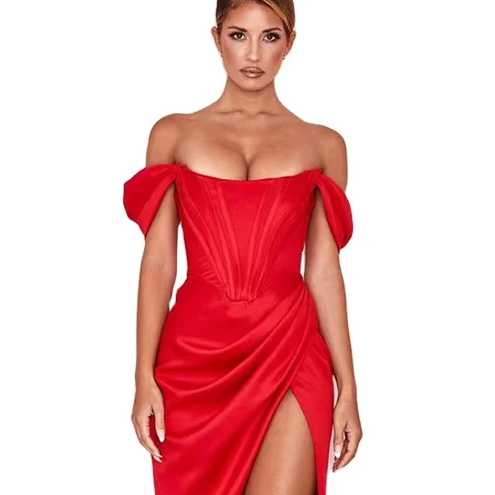 

Club Party Night Off ShoulderParty Night Strapless Sexy Split Corset Satin Dress