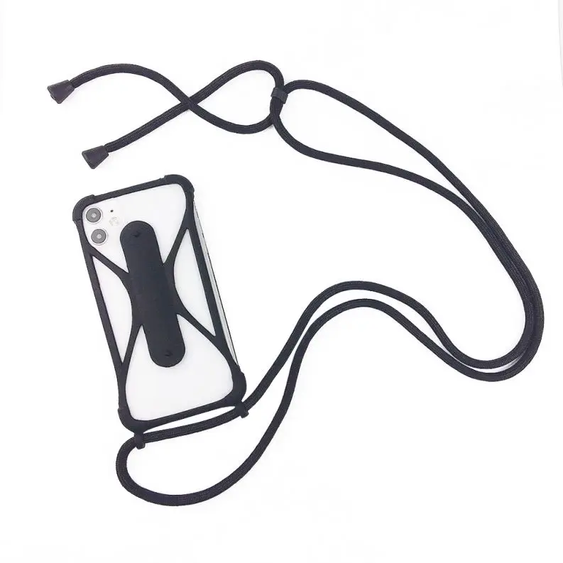 

2020 new arrival universal silicone elastic lanyard phone bumper case with stand