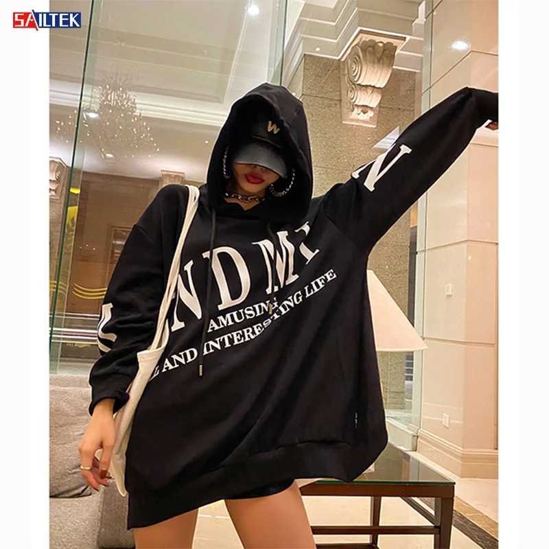 

2020 high quality custom long length cool girl oversized hoodie dress hooded printing hoodie oversized women, Customized color