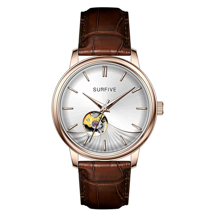 

Custom rose gold japan movement luxury SURFIVE logo automatic mechanical watch