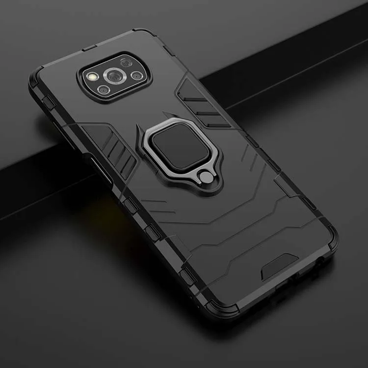 

High Quality Durable Cool Black Panther Cover Ring Holder Bracket Magnet Armor Case For Xiaomi POCO X3 NFC Shockproof Phone Case