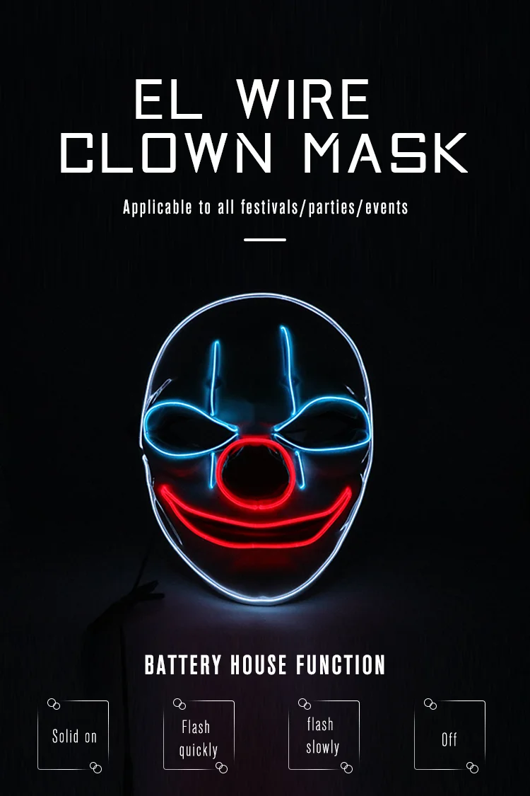 Plastic LED Light up EL Wire Mask Payday 2 Themed Costume Cosplay Mask Face Mask