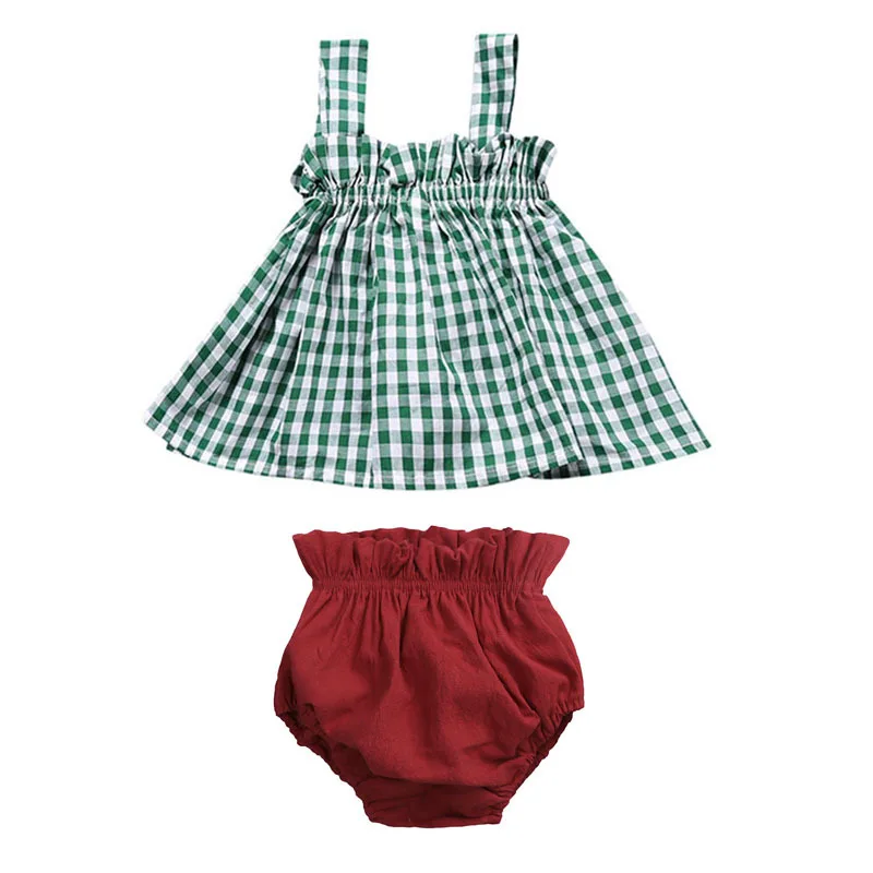 

Popular infants summer clothing sets baby girls' plaid shirts with shorts