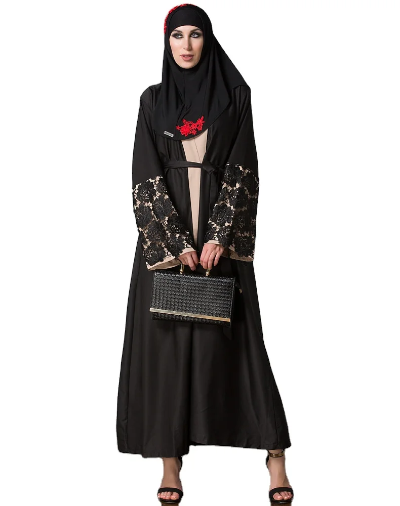 

HJ N1000 New Maxi Modern Embroidery Islamic Clothing Black Open Kimono Dubia Dress Loriya Abaya, Picture
