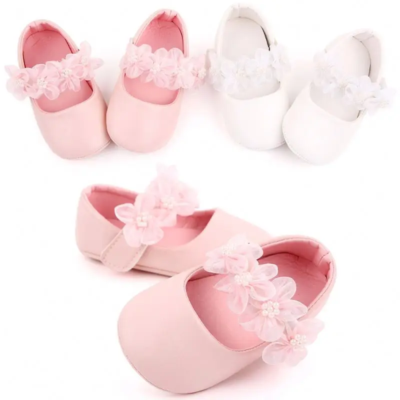 

2021 Hot selling floral fashion princess soft sole girls baby dress shoes, White/pink