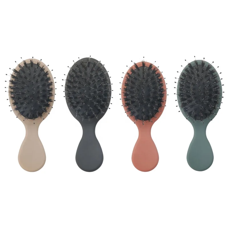 

Private label mini plastic rubber finish wet hair detangler hair brush boar bristle and nylon hair extension brush, Black