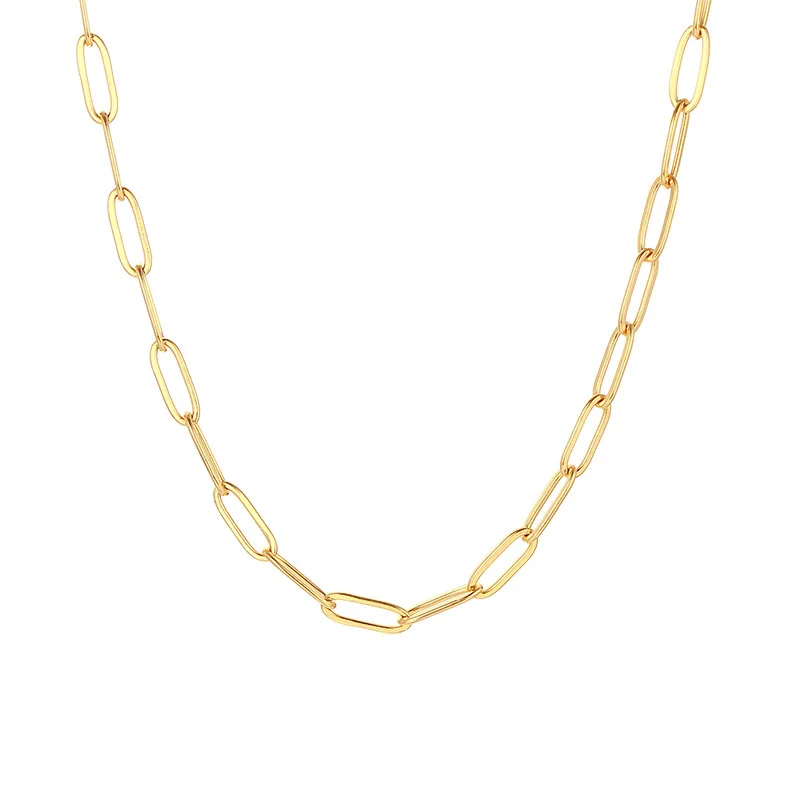 Waterproof and Non Tarnish Versatile Paper Link Chain Necklace  Stainless Steel Statement Necklace Jewelry Wholesale